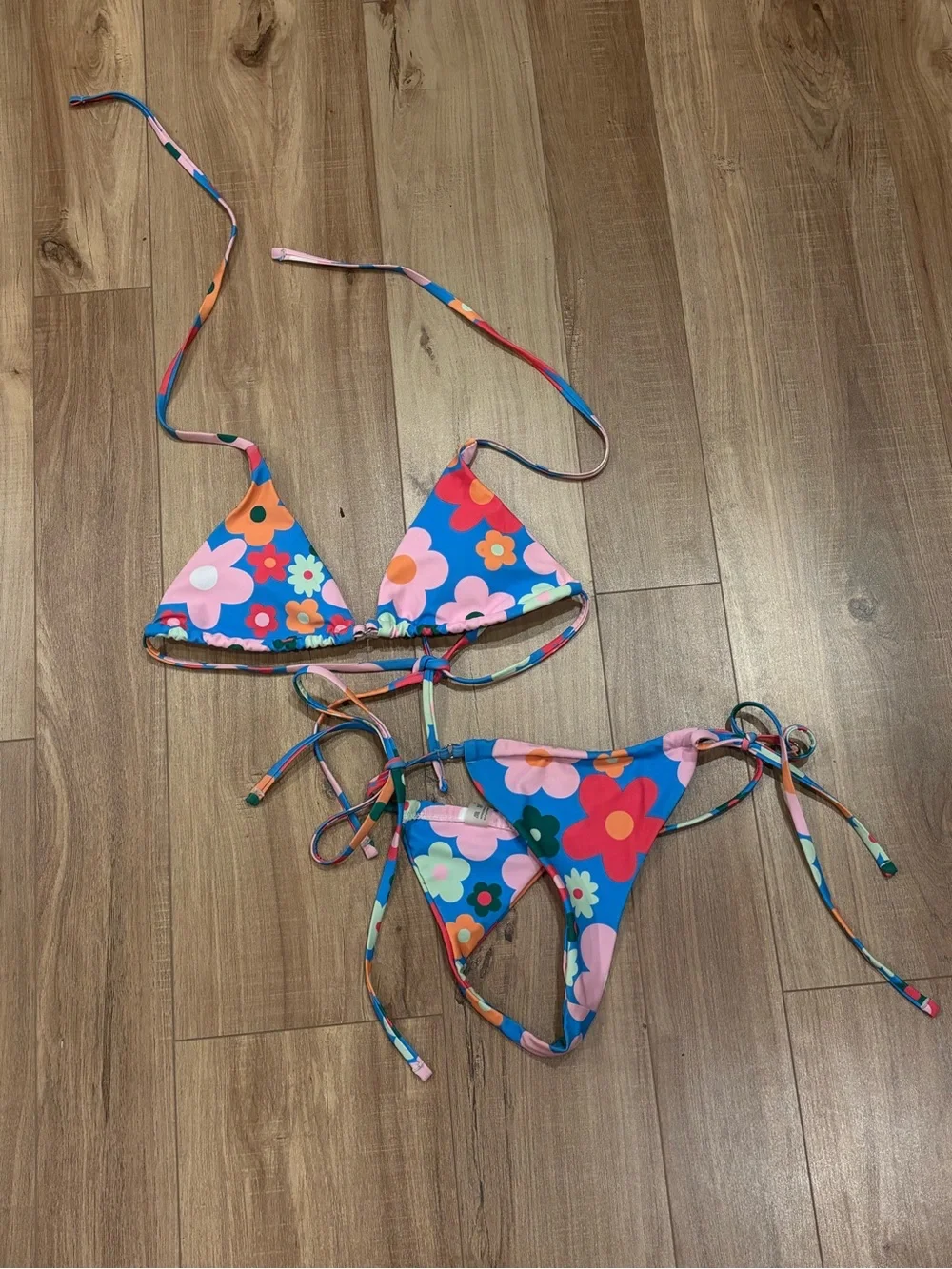 Frankie's Bikinis Blue Floral Triangle String Bikini